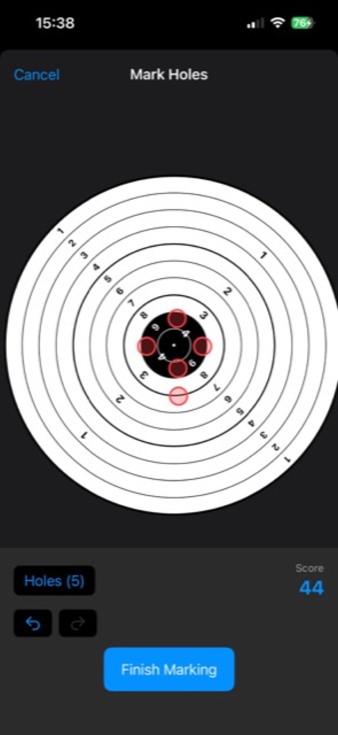 Mark holes screen with scoring and target placement